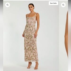 Pink Sleeveless Hand Embellished Floral Maxi Dress NWT